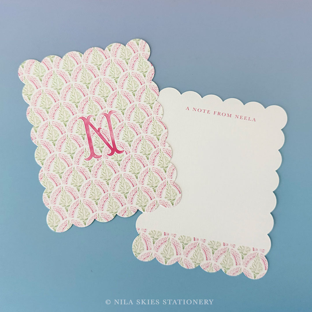 Personalizable Holiday Trees Scalloped Notecards - Set of 10