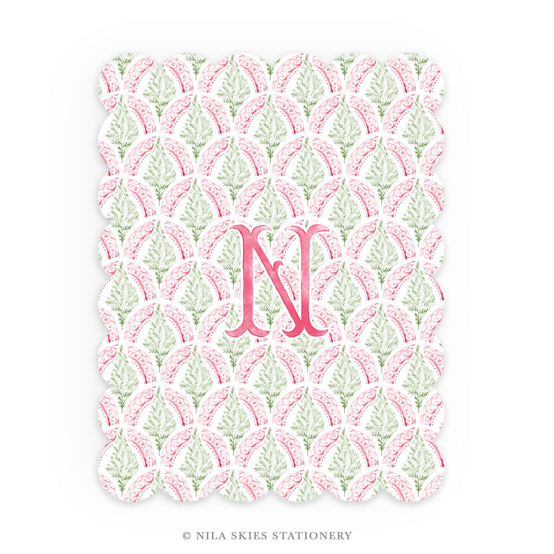 Personalizable Holiday Trees Scalloped Notecards - Set of 10