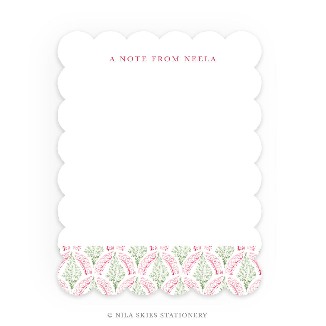 Personalizable Holiday Trees Scalloped Notecards - Set of 10