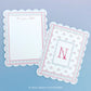 Personalizable Red and Blue Border Floral Scalloped Notecards
