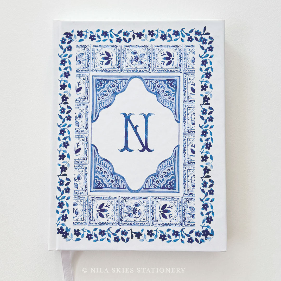 Blue and White Personalizable Hardcover Journal