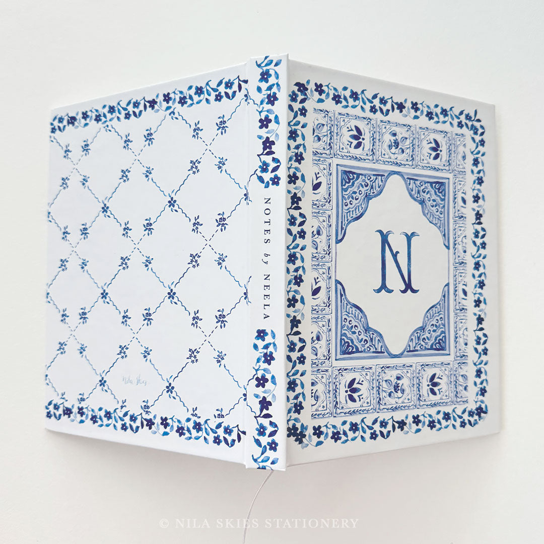 Blue and White Personalizable Hardcover Journal