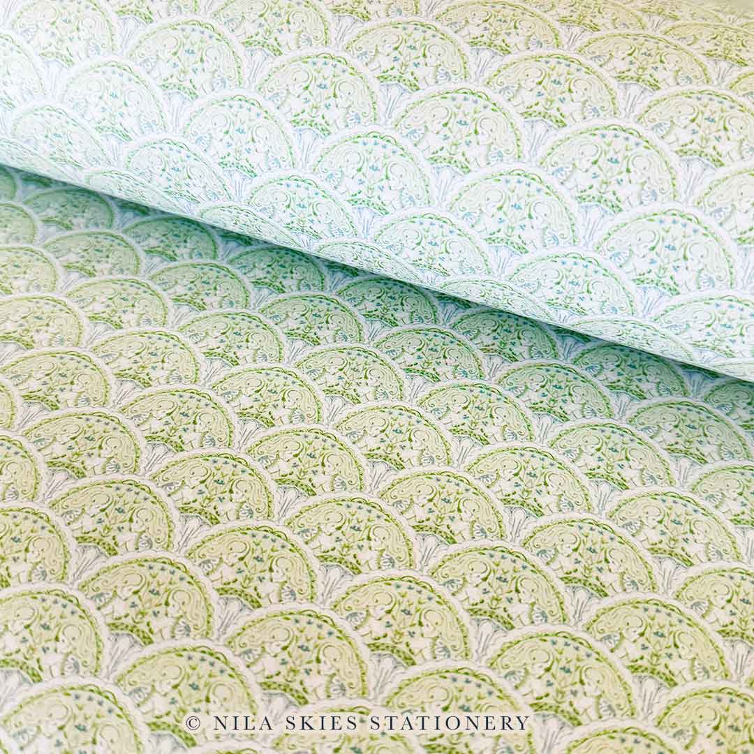 Scalloped Green Elephants Wrapping Paper Sheet