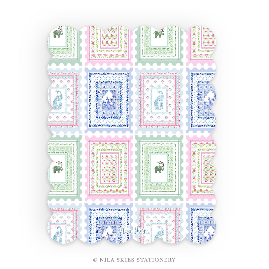 Personalizable "Stamp Collection" Scalloped Notecards  - Set of 10