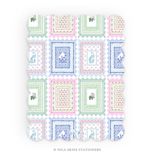 Personalizable "Stamp Collection" Scalloped Notecards  - Set of 10