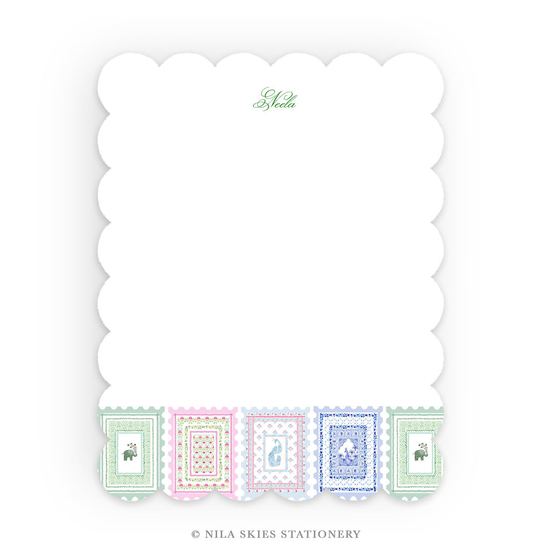 Personalizable "Stamp Collection" Scalloped Notecards  - Set of 10