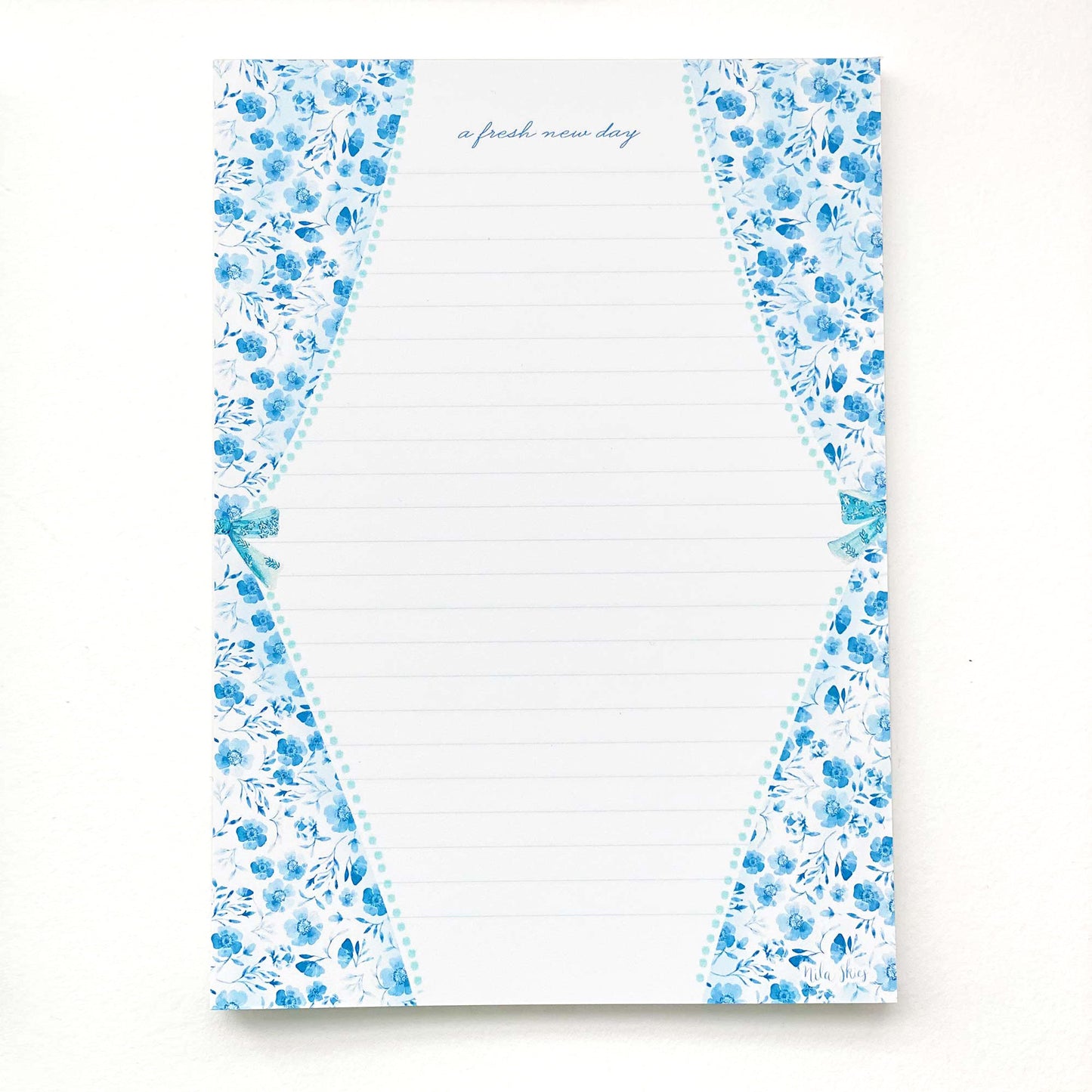 Blue and White Floral Lined Notepad